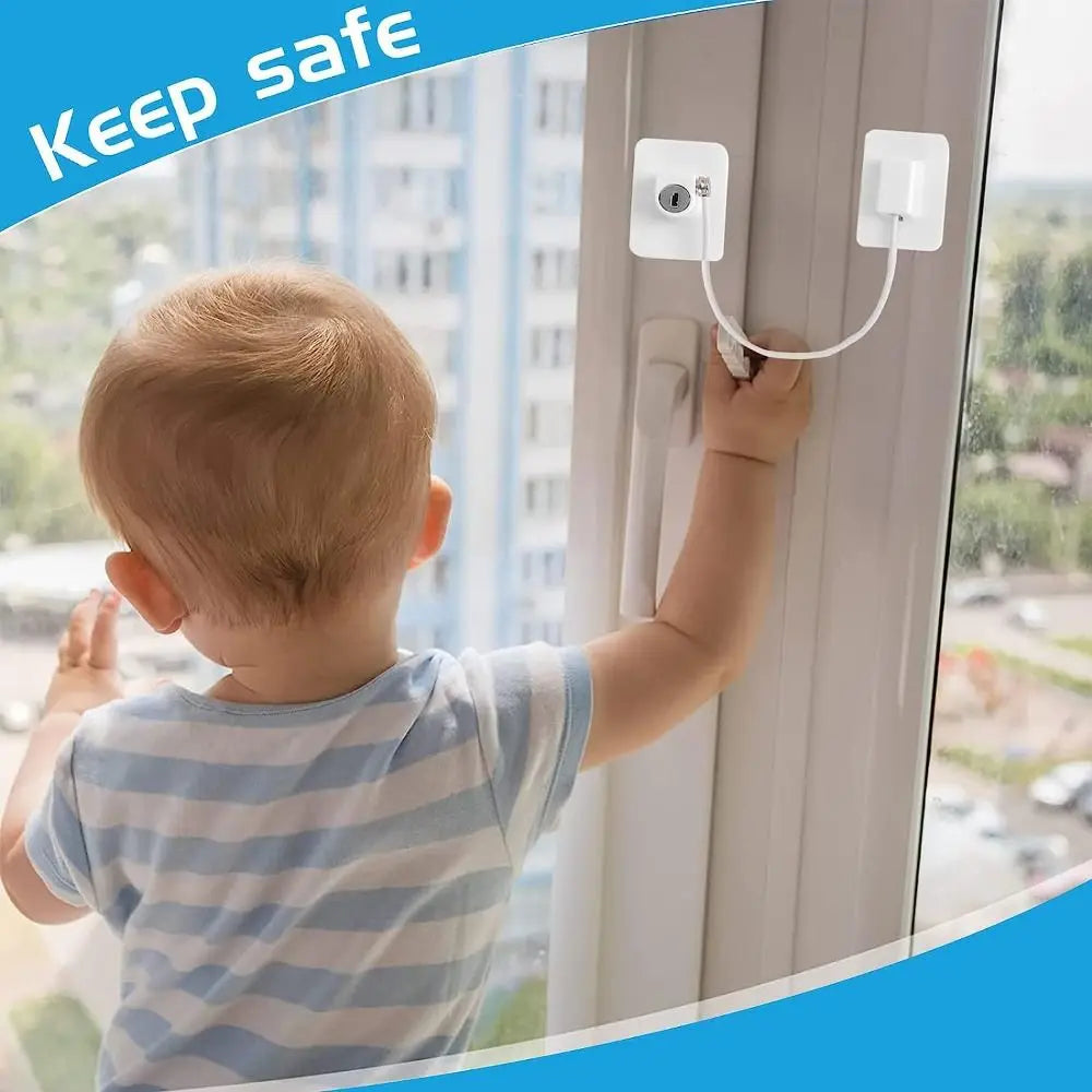 Kids Window Restrictor Lock – Keyed Safety Cable, No Drilling Required