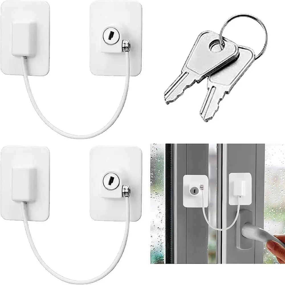 Kids Window Restrictor Lock – Keyed Safety Cable, No Drilling Required