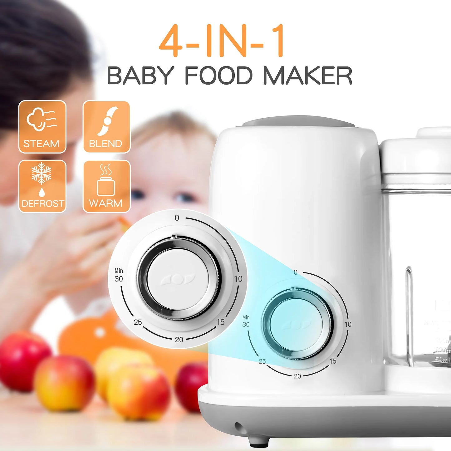 4-in-1 Baby Food Maker & Steamer – Multifunctional Puree Blender for Homemade Baby Meals