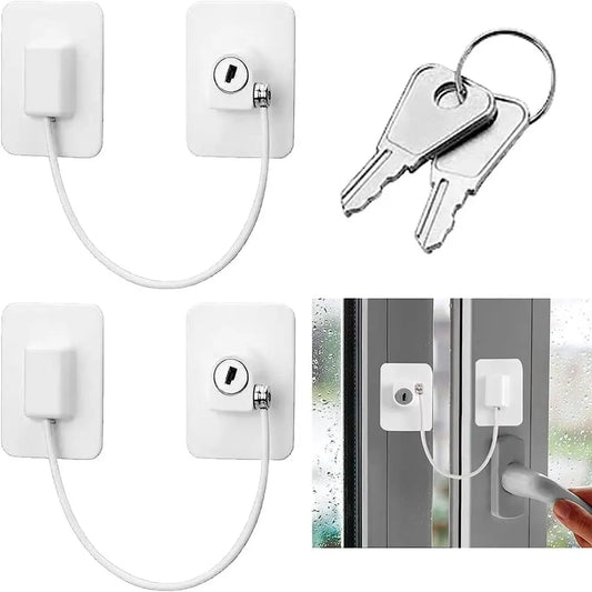 Kids Window Restrictor Lock – Keyed Safety Cable, No Drilling Required